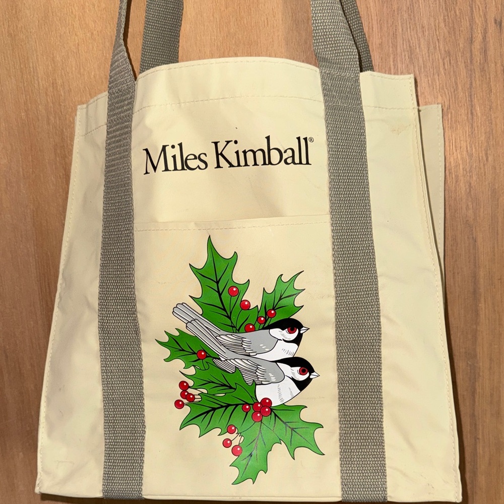Vintage Miles Kimball Tote Bag with Bird and Holly Design Square Bottom Durable
